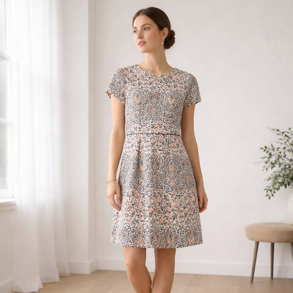 Floral Print Fit & Flare Dress Boho Chic Minimalist Aesthetic with Pockets